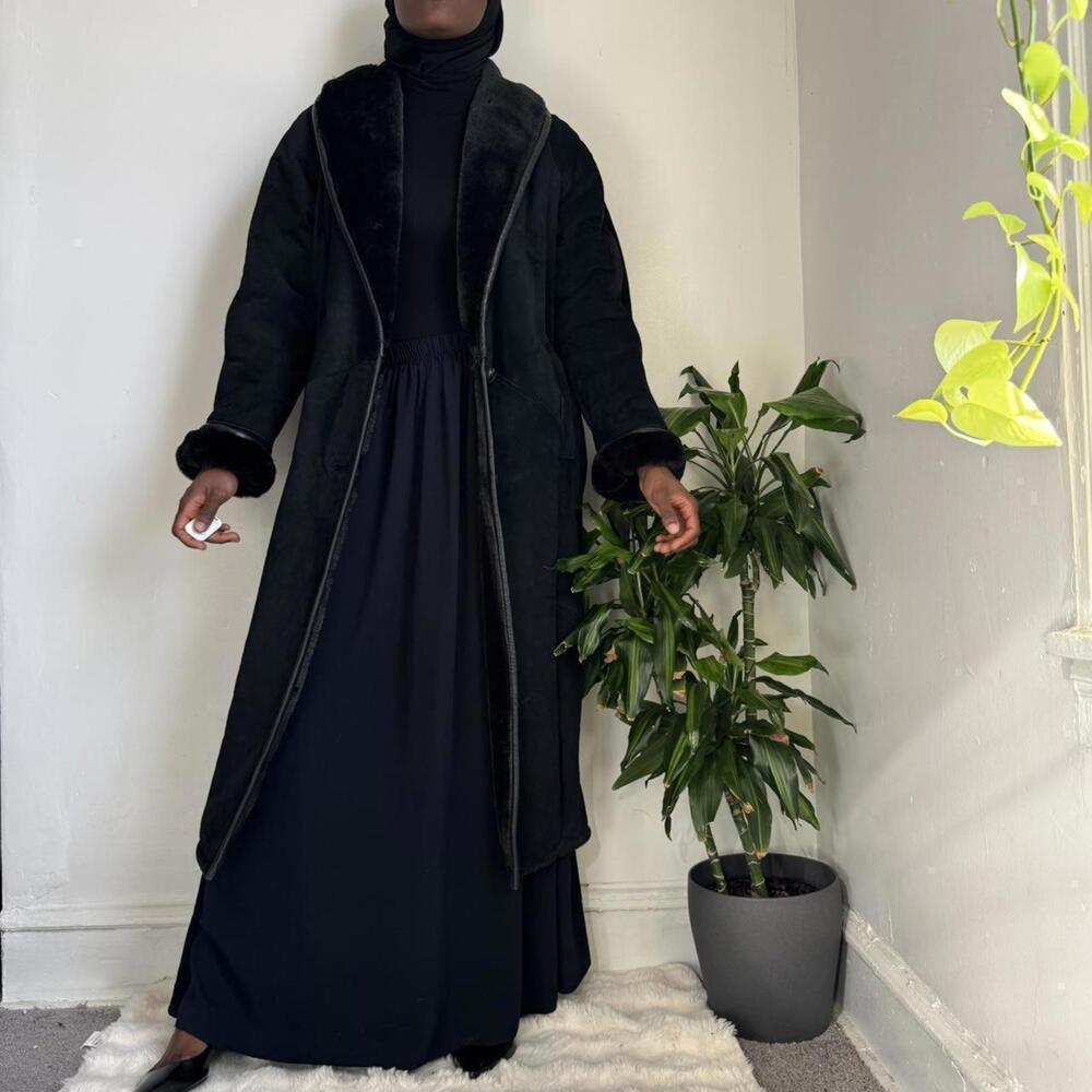 Vintage Synergy buttery soft genuine leather faux-fur Penny Lane maxi coat - M - Picture 3 of 8